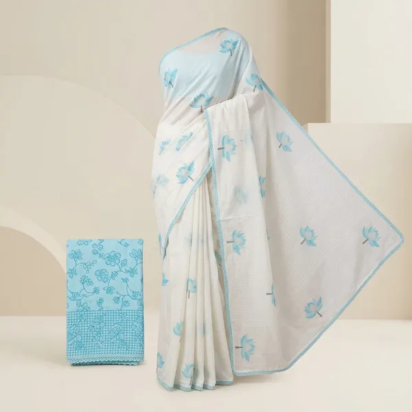 White_And_Blue_Lilan_Printed_Saree