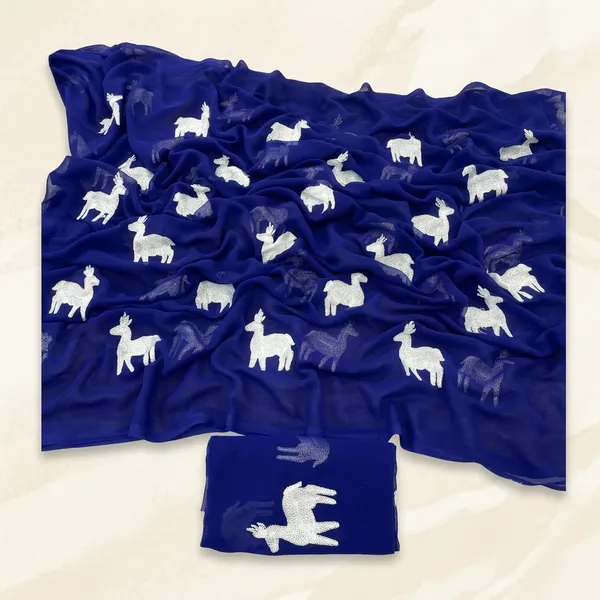 Royal_Blue_Embroidery_Work_Saree_With_Blouse_Piece