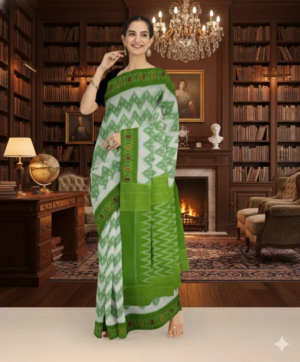 Green_And_White_Lilan_Printed_Saree
