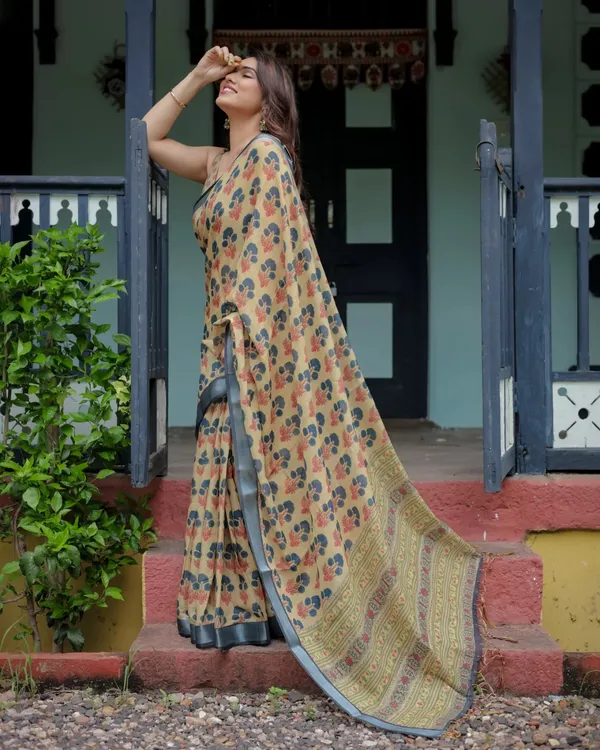 Multicolor_Printed_Linen_Saree_With_Border