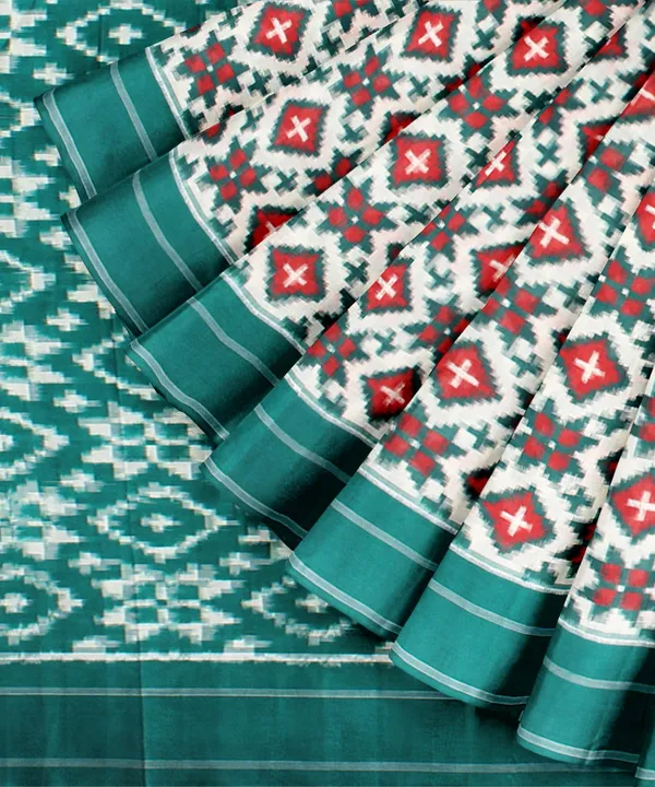White_And_Teal_Lilan_Printed_Saree