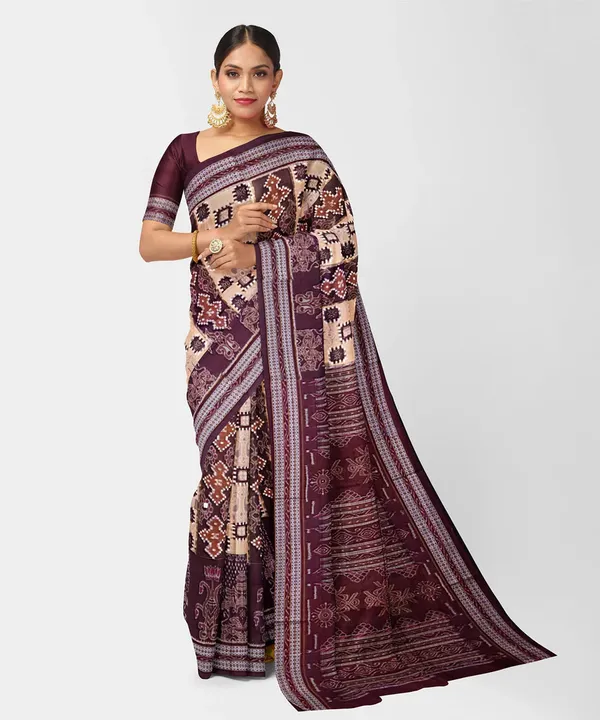 Maroon_And_Beige_Lilan_Printed_Saree