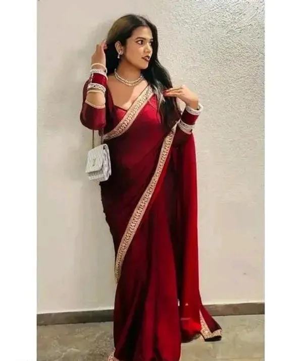 Maroon_Designer_Maroon_Georgette_Saree_With_Heavy_Embroidered_Border_And_Blouse_Piece