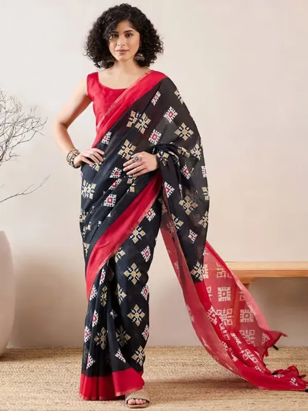 Red_And_Black_Lilan_Printed_Saree