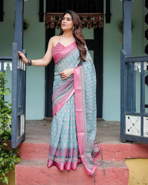Light_Blue_And_Pink_Lilan_Printed_Saree