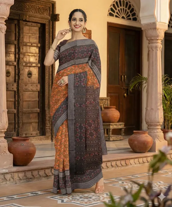 Orange_And_Brown_Lilan_Printed_Saree