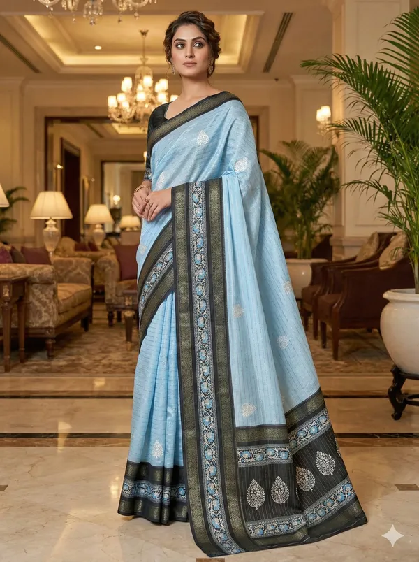 Sky_Blue_Lilan_Printed_Saree