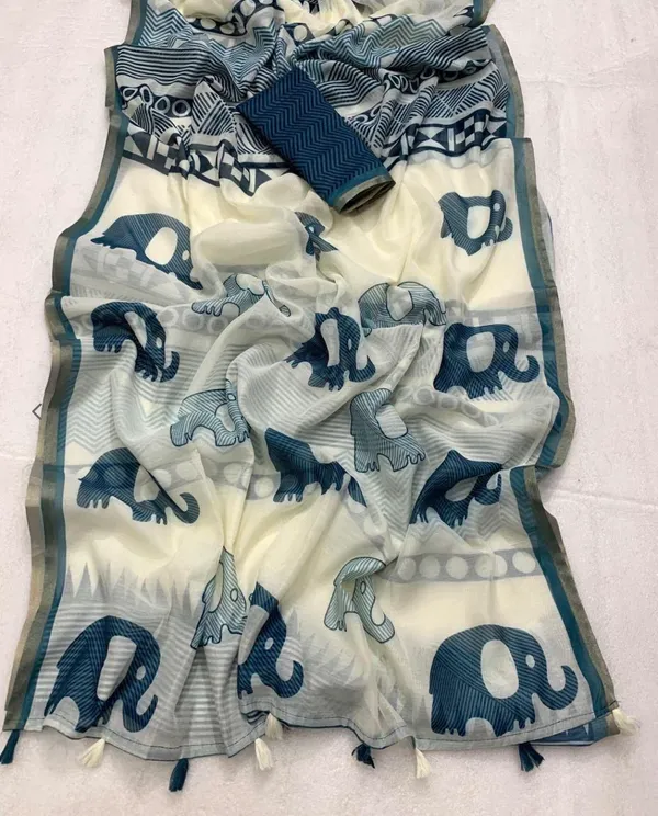 White_And_Blue_Lilan_Printed_Saree