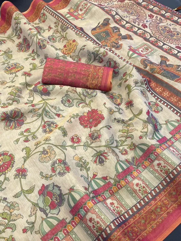 Beige_And_Pink_Lilan_Printed_Saree