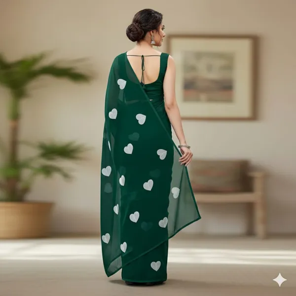 Green_Embroidery_Work_Saree_With_Blouse_Piece