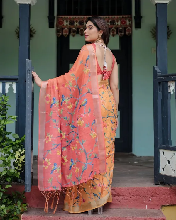 Peach_And_Pink_Lilan_Printed_Saree