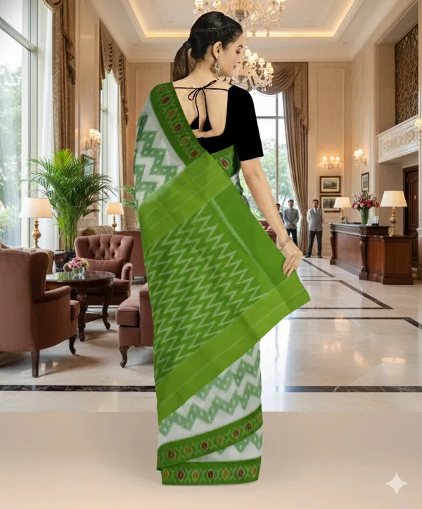 Green_And_White_Lilan_Printed_Saree