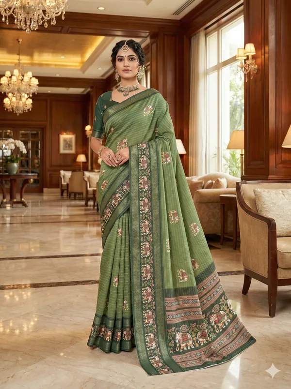 Olive_Green_Lilan_Printed_Saree