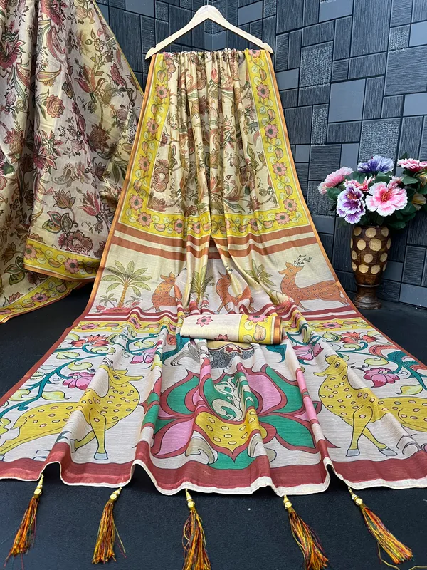Beige_And_Yellow_Lilan_Printed_Saree