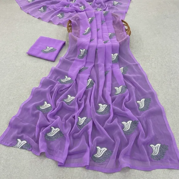Lavender_Embroidery_Work_Saree_With_Blouse_Piece