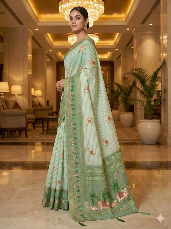 Mint_Green_Linan_Printed_Saree
