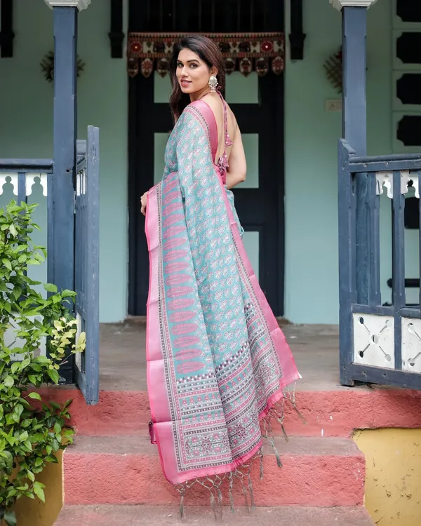 Turquoise_Blue_And_Pink_Lilan_Printed_Saree
