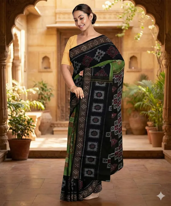 Black_And_Green_Lilan_Printed_Saree