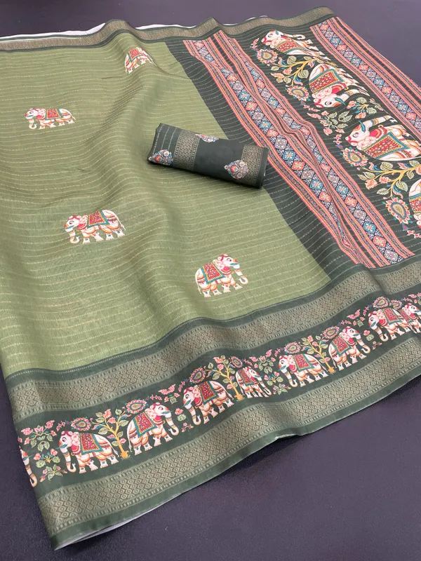 Olive_Green_Lilan_Printed_Saree