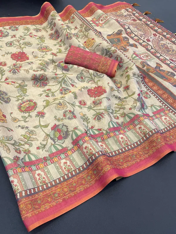 Beige_And_Pink_Lilan_Printed_Saree
