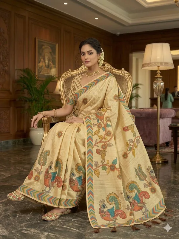 Beige_And_Gold_Lilan_Printed_Saree