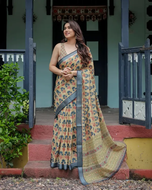 Multicolor_Printed_Linen_Saree_With_Border