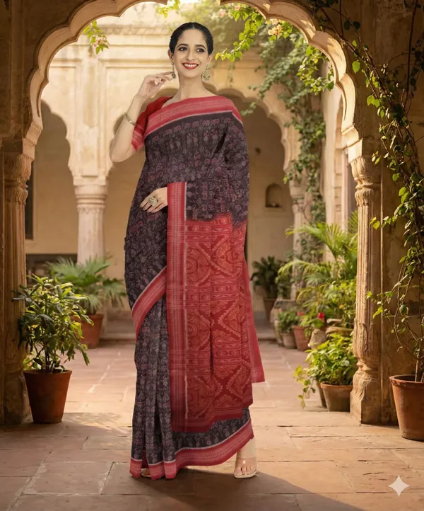 Brown_And_Red_Lilan_Printed_Saree