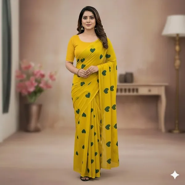 Yellow_And_Green_Embroidery_Work_Saree_With_Blouse_Piece