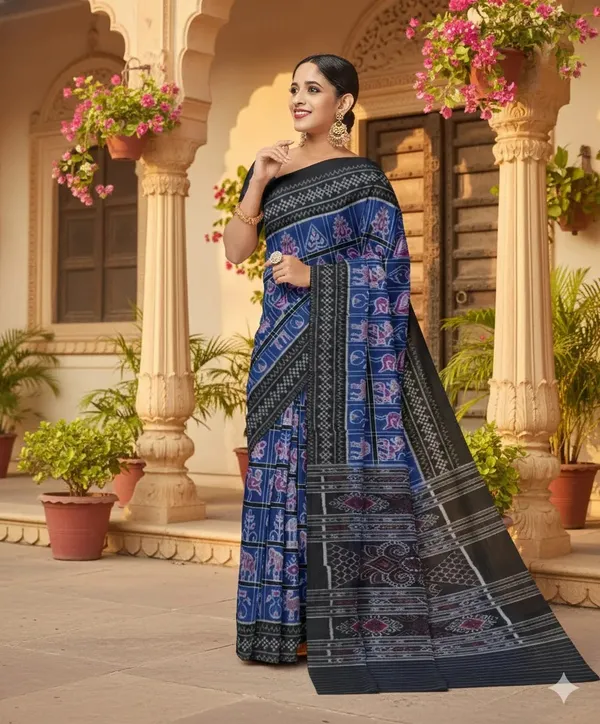 Black_And_Blue_Lilan_Printed_Saree