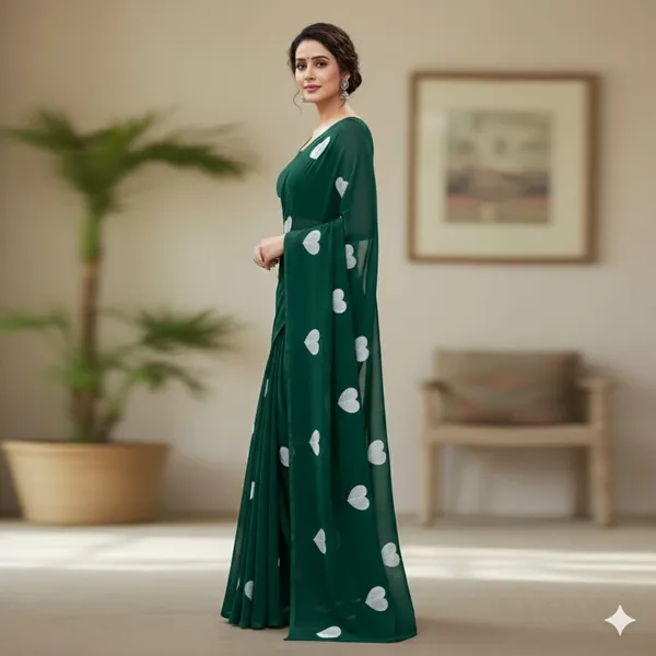 Green_Embroidery_Work_Saree_With_Blouse_Piece