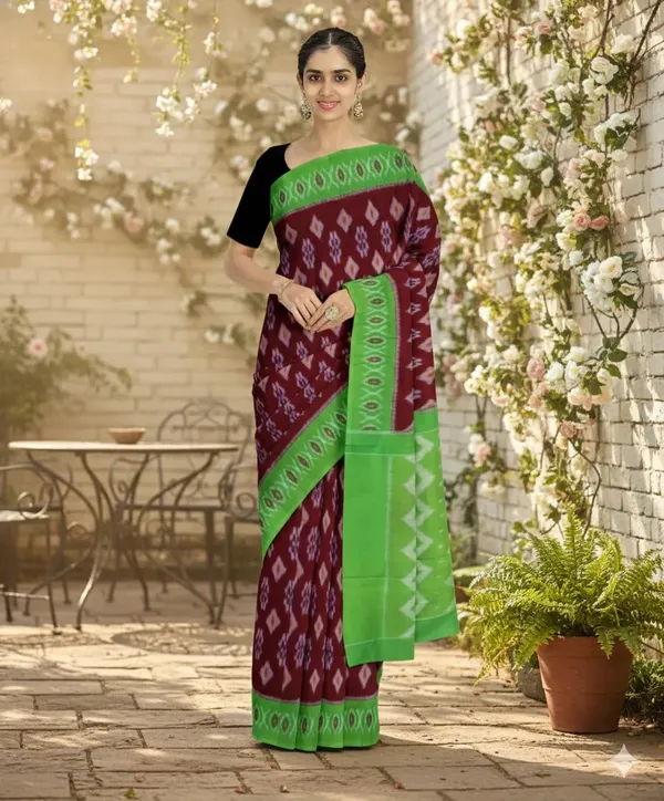 Maroon_And_Green_Lilan_Printed_Saree