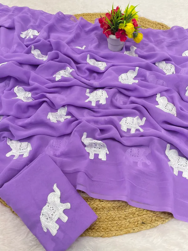 Purple_Embroidery_Work_Saree_With_Blouse_Piece