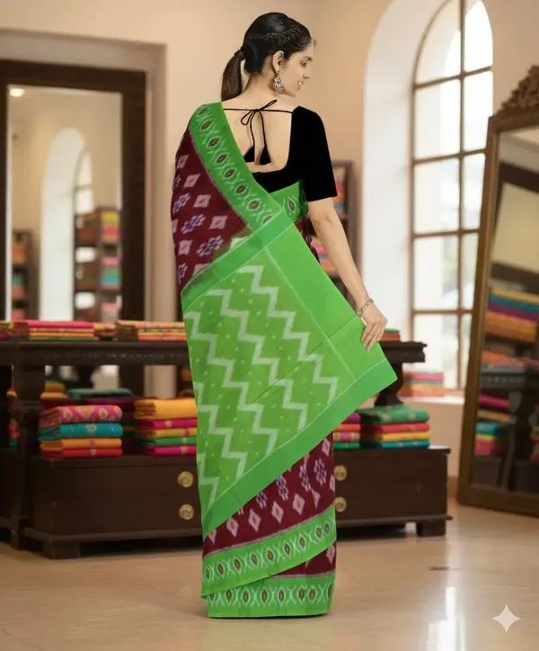 Maroon_And_Green_Lilan_Printed_Saree
