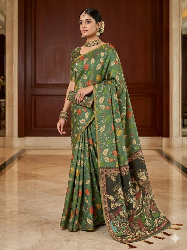 Olive_Green_Lilan_Printed_Saree