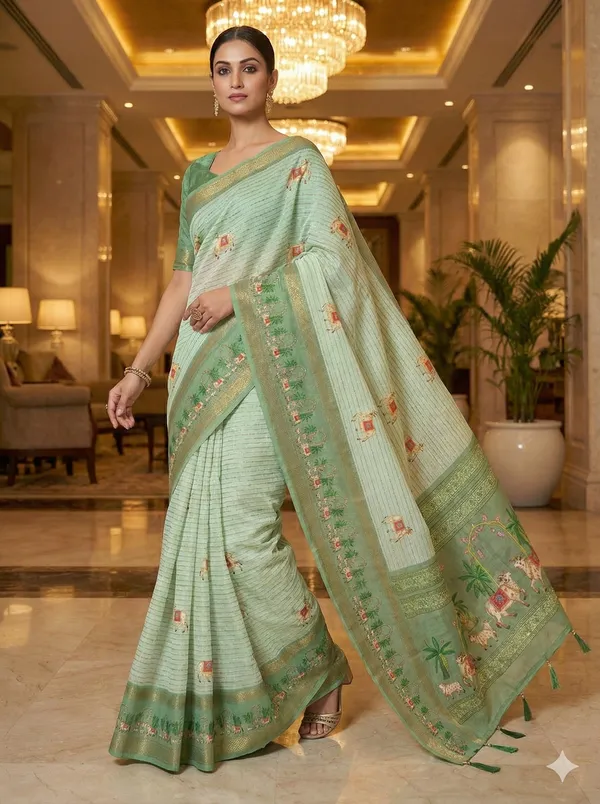Mint_Green_Linan_Printed_Saree