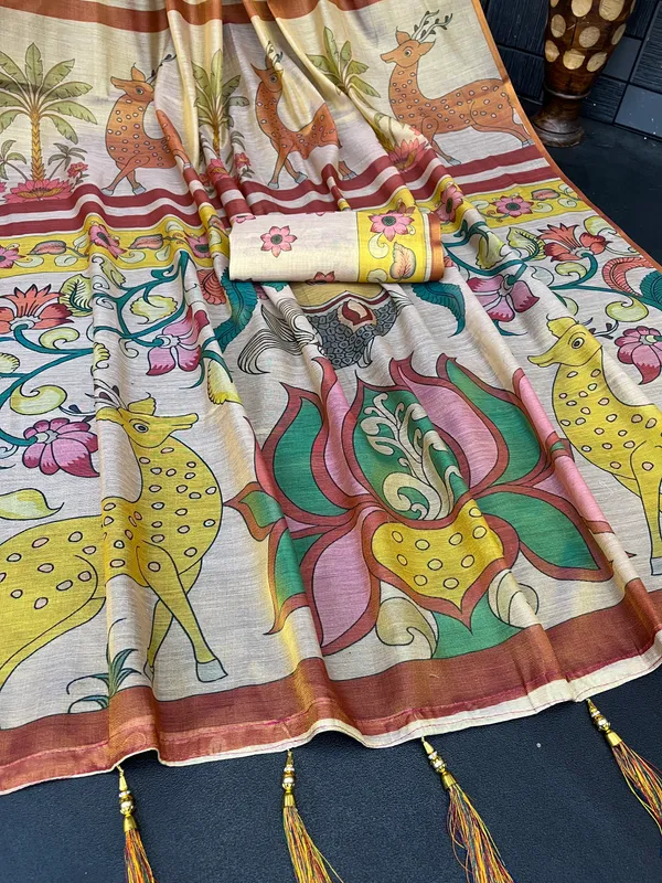 Beige_And_Yellow_Lilan_Printed_Saree