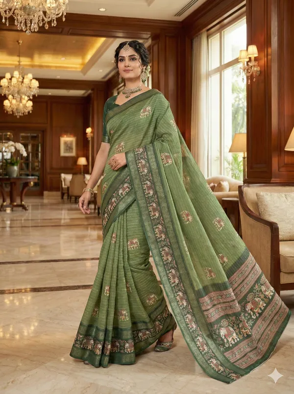 Olive_Green_Lilan_Printed_Saree