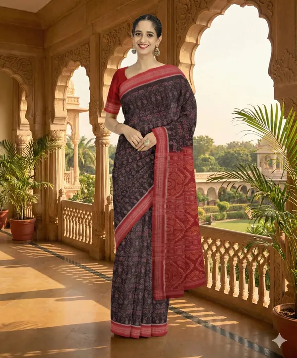 Brown_And_Red_Lilan_Printed_Saree