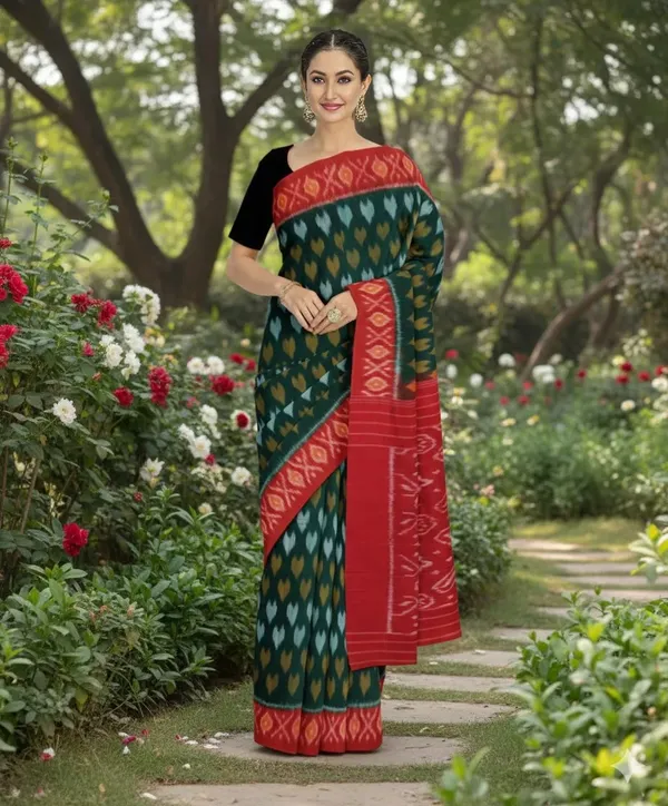 Red_And_Green_Lilan_Printed_Saree
