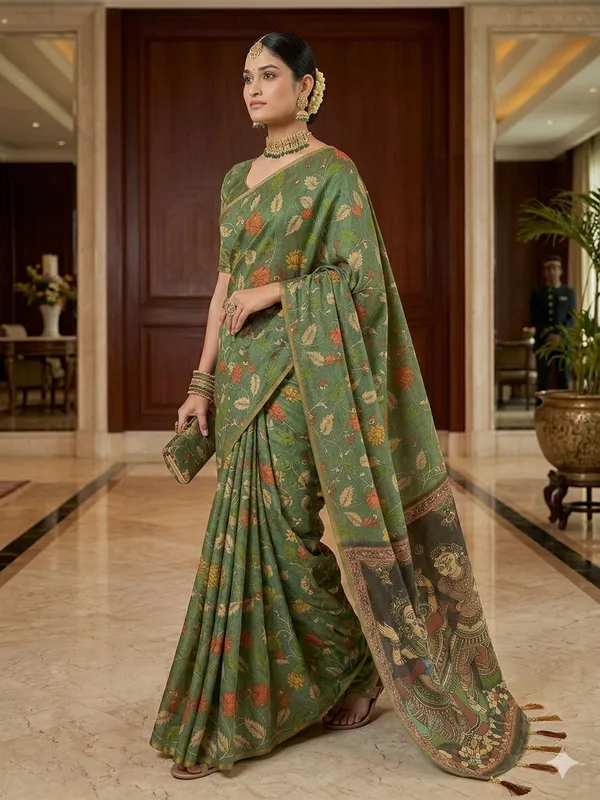 Olive_Green_Lilan_Printed_Saree
