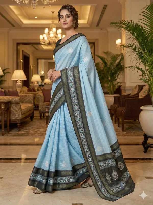 Sky_Blue_Lilan_Printed_Saree