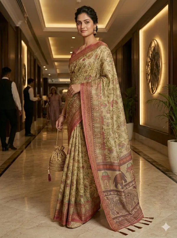 Beige_And_Pink_Lilan_Printed_Saree