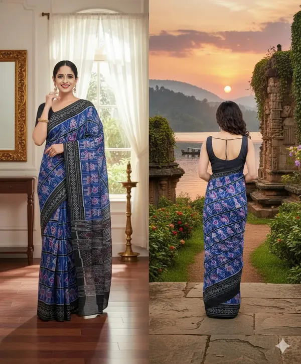 Black_And_Blue_Lilan_Printed_Saree