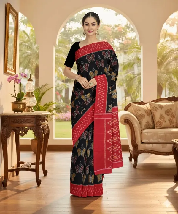 Black_And_Red_Lilan_Printed_Saree