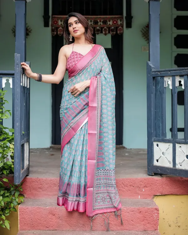 Light_Blue_And_Pink_Lilan_Printed_Saree