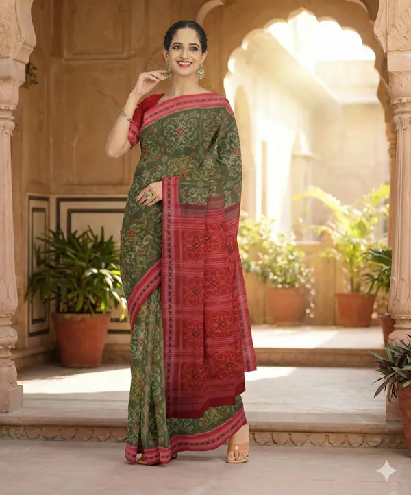 Olive_Green_And_Maroon_Lilan_Printed_Saree