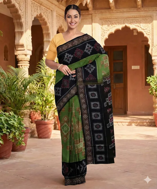 Black_And_Green_Lilan_Printed_Saree