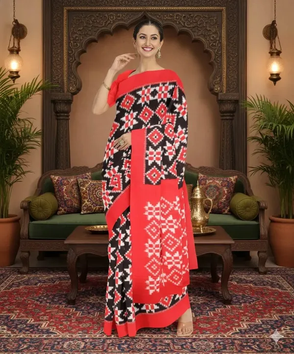 Red_And_Black_Lilan_Printed_Saree