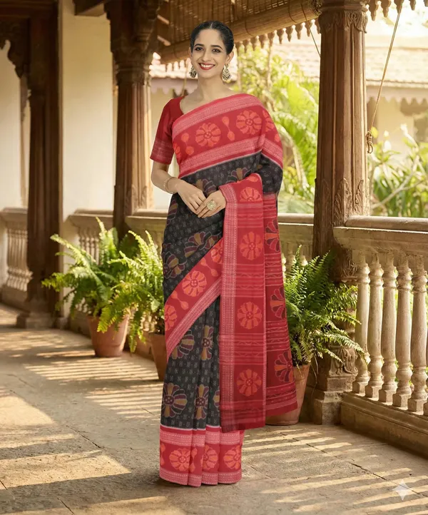 Red_And_Black_Lilan_Printed_Saree