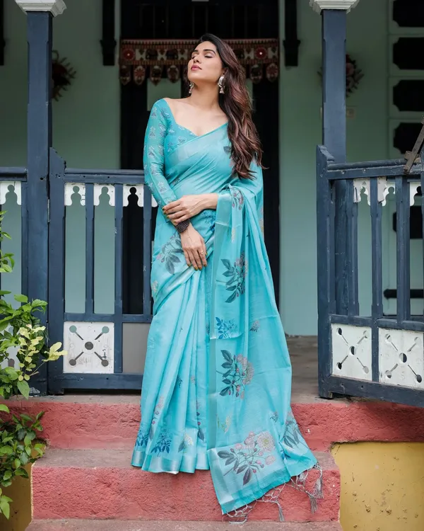 Sky_Blue_Lilan_Printed_Saree